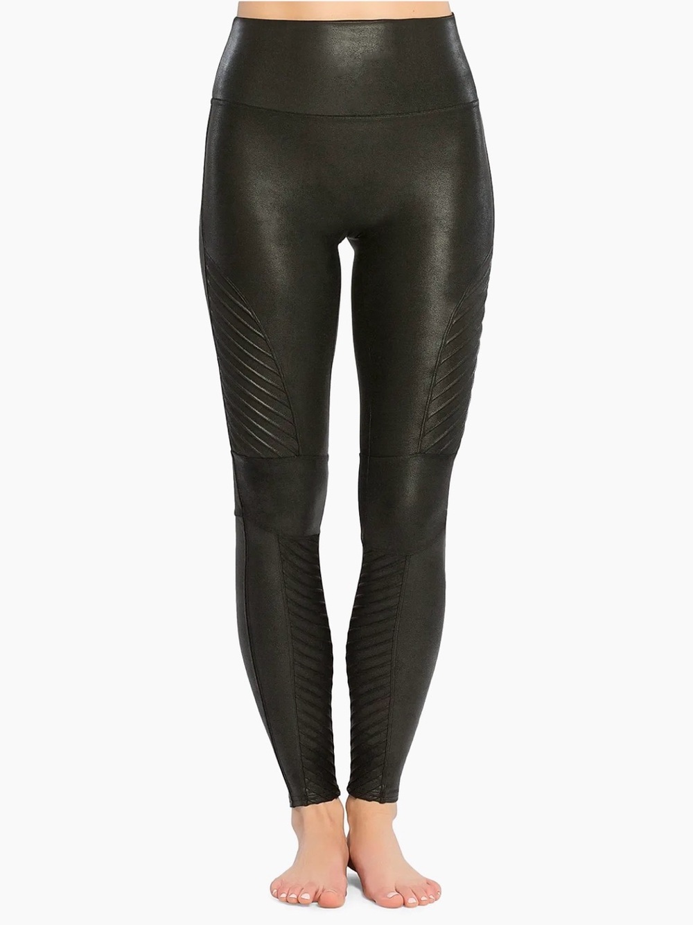 SPANX Black Faux Leather Leggings with Red Logo Tag